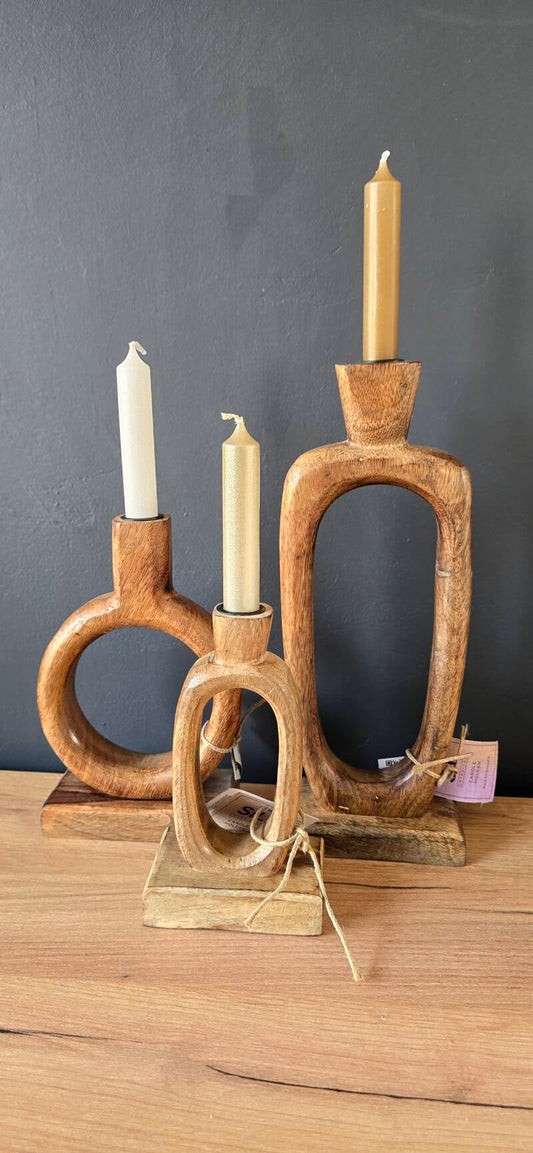 Houten Ovale Kandelaar – Massief Hout Design Kaarsenhouder (Van Wanrooij)