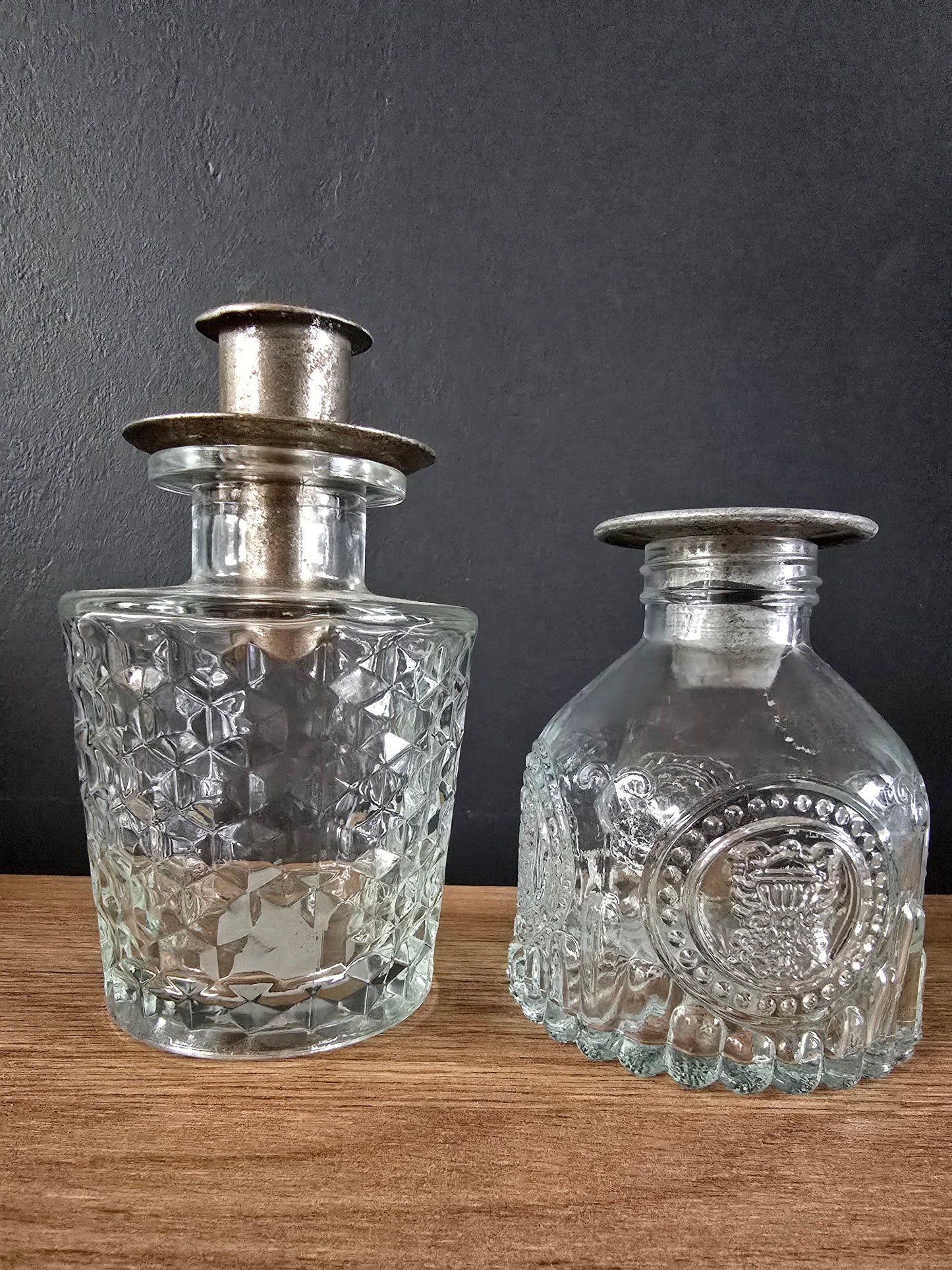 Glazen vaas kandelaar set met metalen dop (zilver)