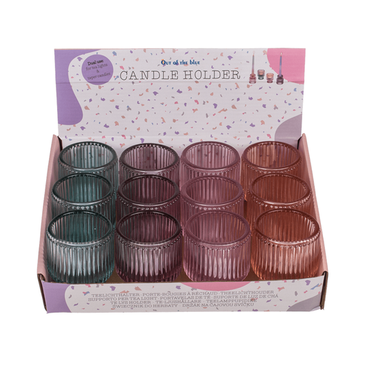 Out of the Blue – Giftset Theelichthouder + 4 Pastel Conische Kaarsen