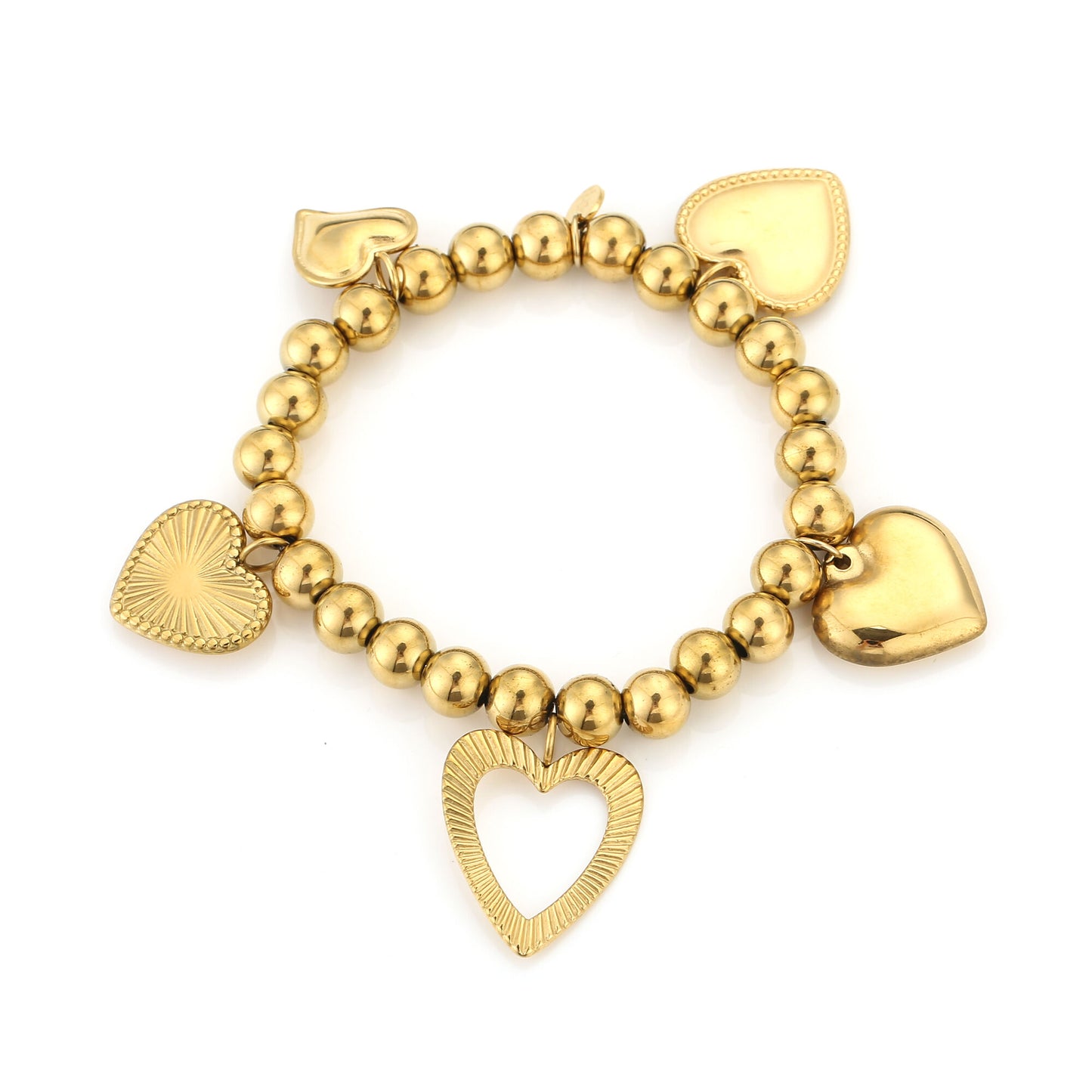Gold Heart Charm Bead Bracelet – Sunset Fashion