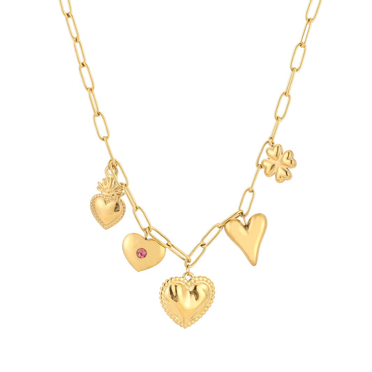 Golden Multi Heart Charm Necklace – Sunset Fashion
