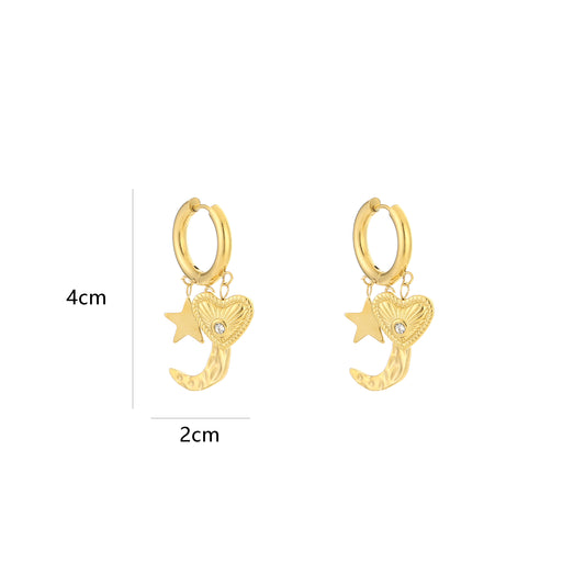Moon & Heart Charm Hoops – Sunset Fashion (Gold)