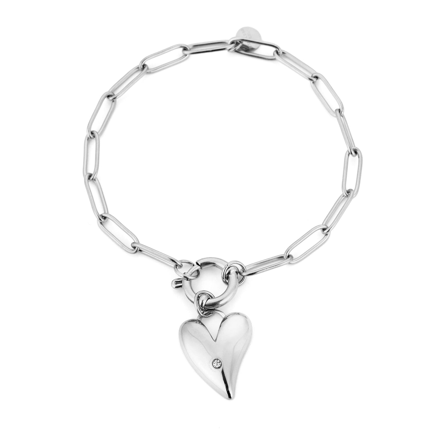 Heart T-Bar Chain Bracelet Silver