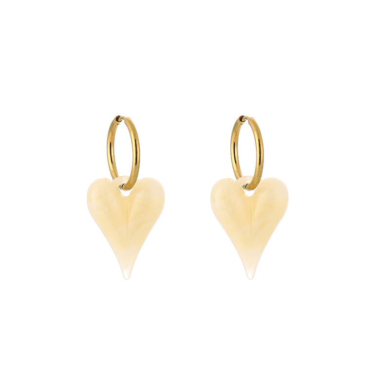 Beige Heart Hoop Earrings