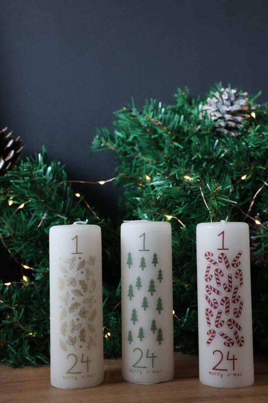 BY KIMMI Adventskaars Pilaar β 1 t/m 24 Aftellen (Goud, Rood & Groen)