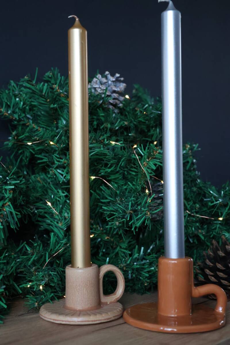 Rustik Lys Metallic Dinerkaarsen – Goud & Zilver (11 Uur Brandduur)