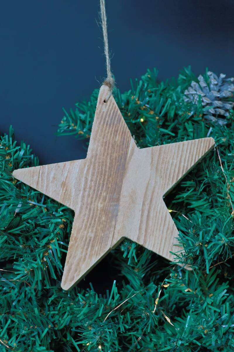 Houten Kerst Ster – Landelijke Mango Houten Ster 20 cm (Staand & Hangend)