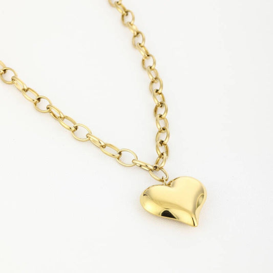 Bold Heart Necklace – Gouden Schakelketting met Hart Hanger (Stainless Steel)