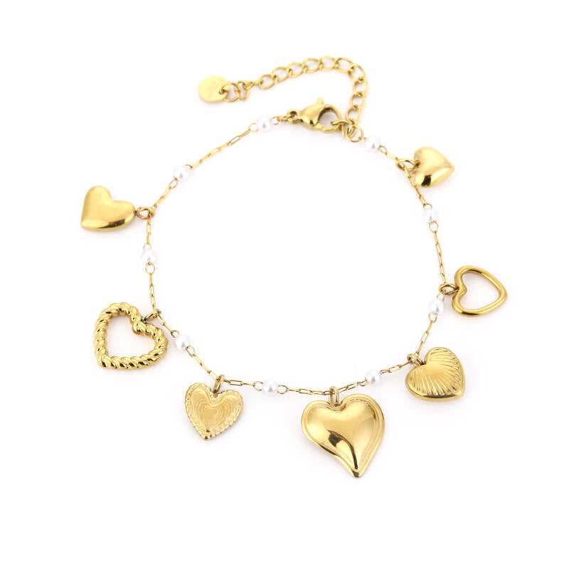 Gouden Hartjesarmband met Pareldetails – Stainless Steel – Sunset Fashion