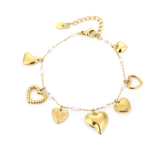 Gouden Hartjesarmband met Pareldetails – Stainless Steel – Sunset Fashion