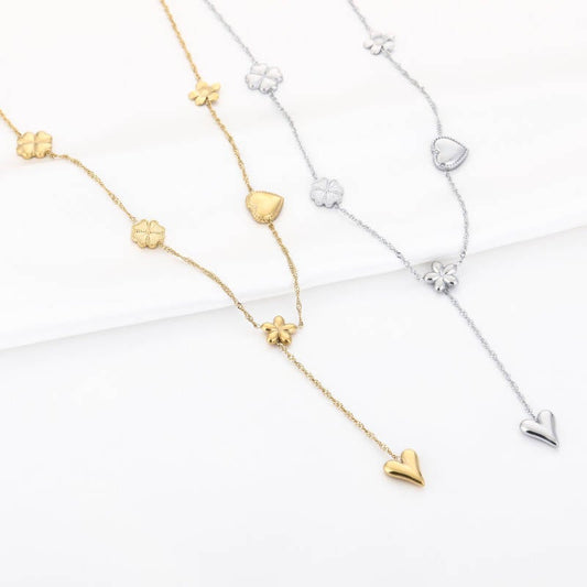 Golden Bloom Necklace – Gouden Ketting met Bloemen & Hartjes (Stainless Steel)