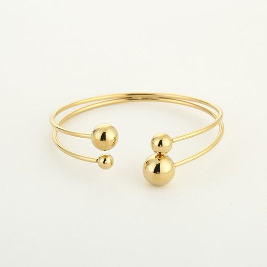 Gouden Open Bangle met Dubbele Band – Minimalistische Stainless Steel Armband