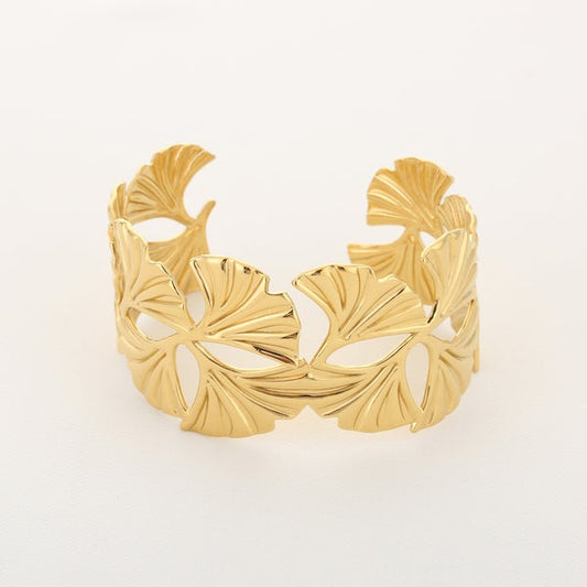Gouden Leaf Cuff – Opengewerkte Stainless Steel Blad Armband van Sunset Fashion