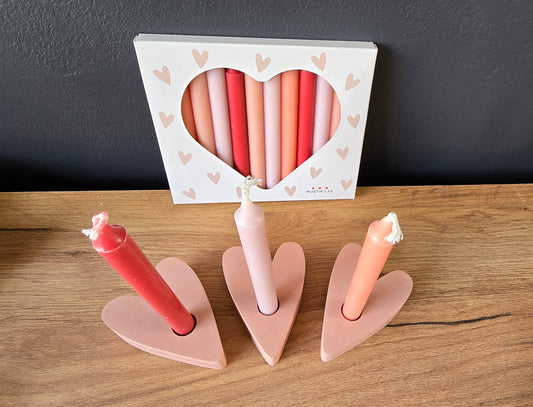 Rustik Lys Giftset – Heart Blossom Kandelaar + 12 Potloodkaarsjes
