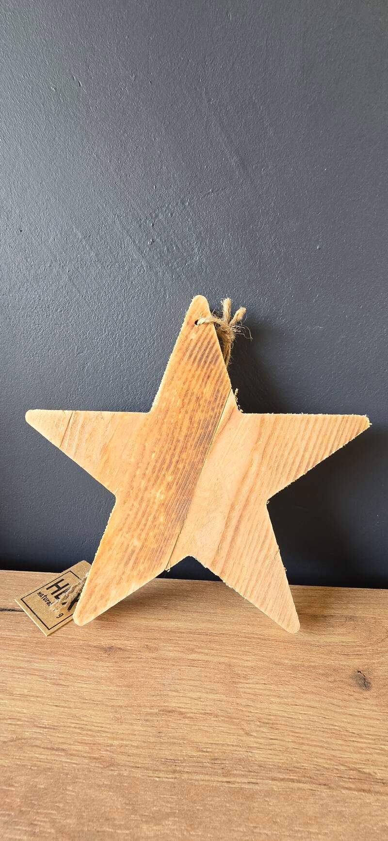 Houten Kerst Ster – Landelijke Mango Houten Ster 20 cm (Staand & Hangend)