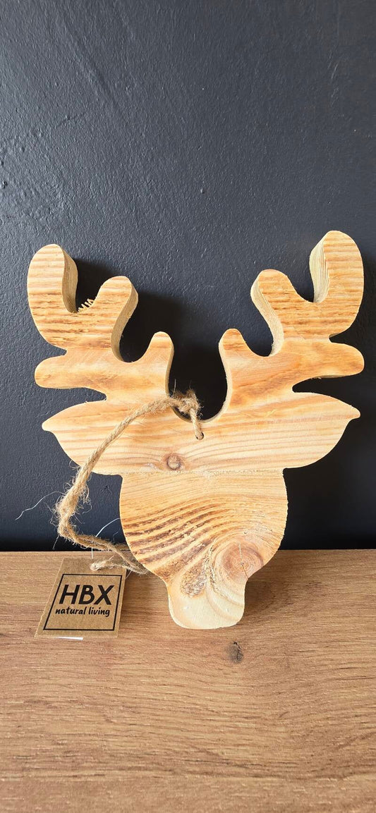 Houten Rendier Hanger – Landelijke Mango Kerstdecoratie 20 cm (Staand & Hangend)
