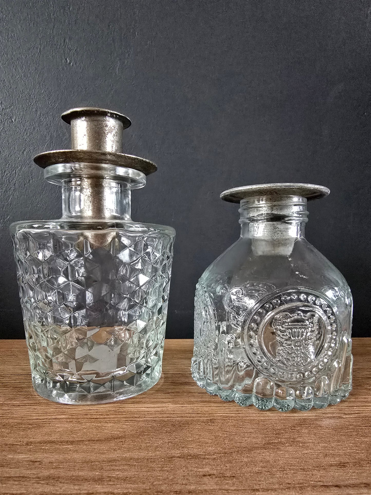 Glazen vaas kandelaar set met metalen dop (koper)