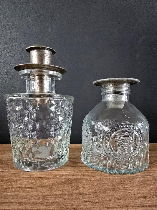 Glazen vaas kandelaar set met metalen dop (zilver)