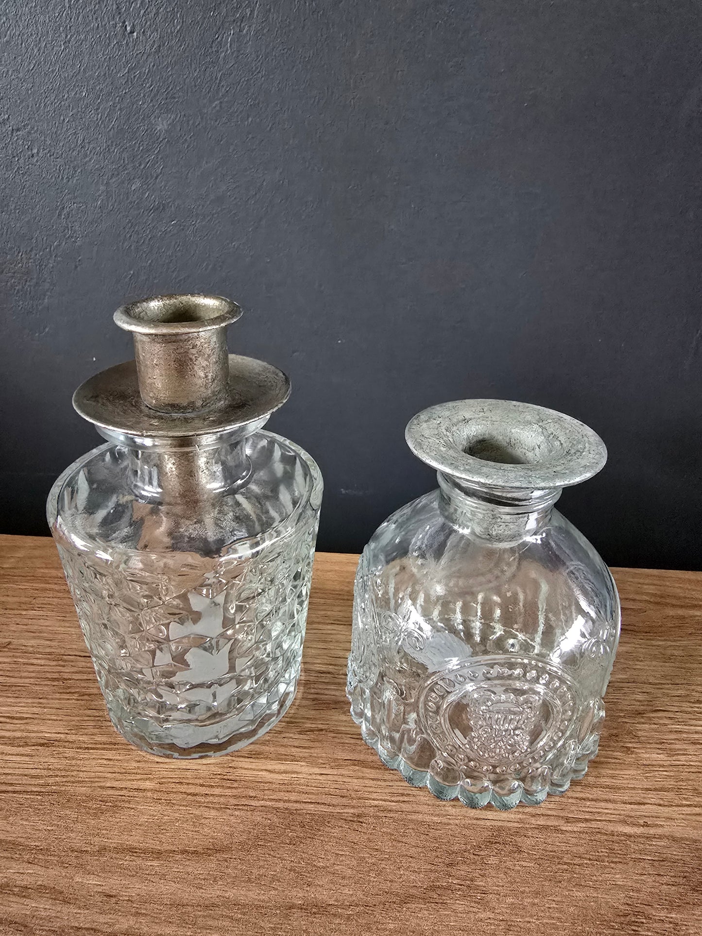 Glazen vaas kandelaar set met metalen dop (koper)