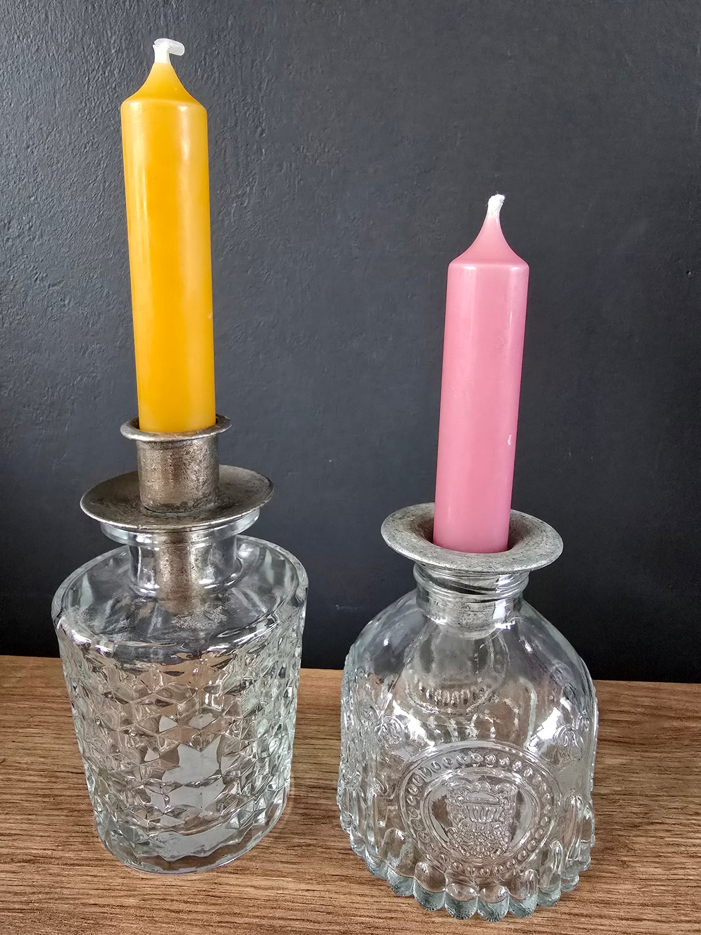 Glazen vaas kandelaar set met metalen dop (koper)