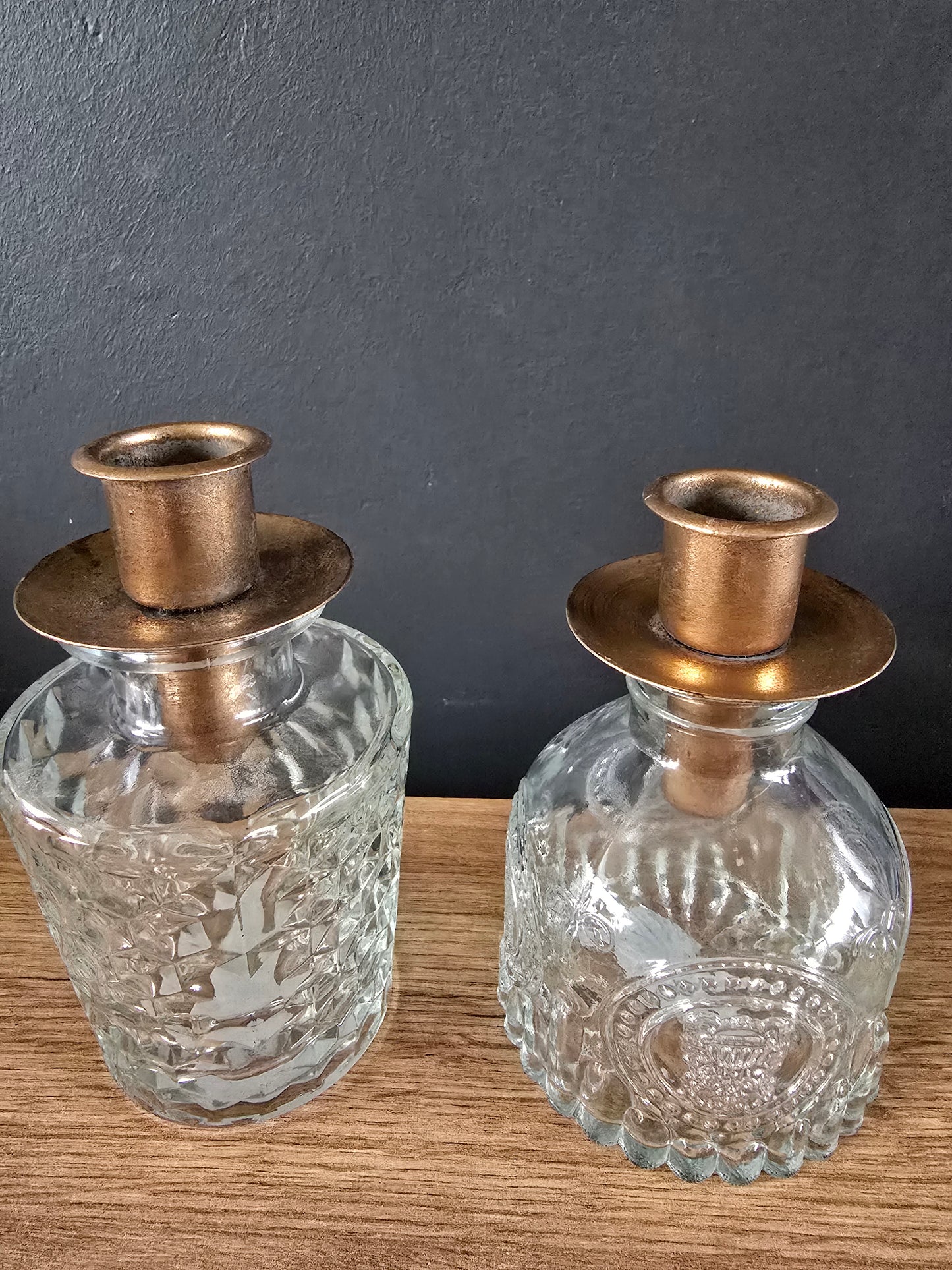 Glazen vaas kandelaar set met metalen dop (koper)