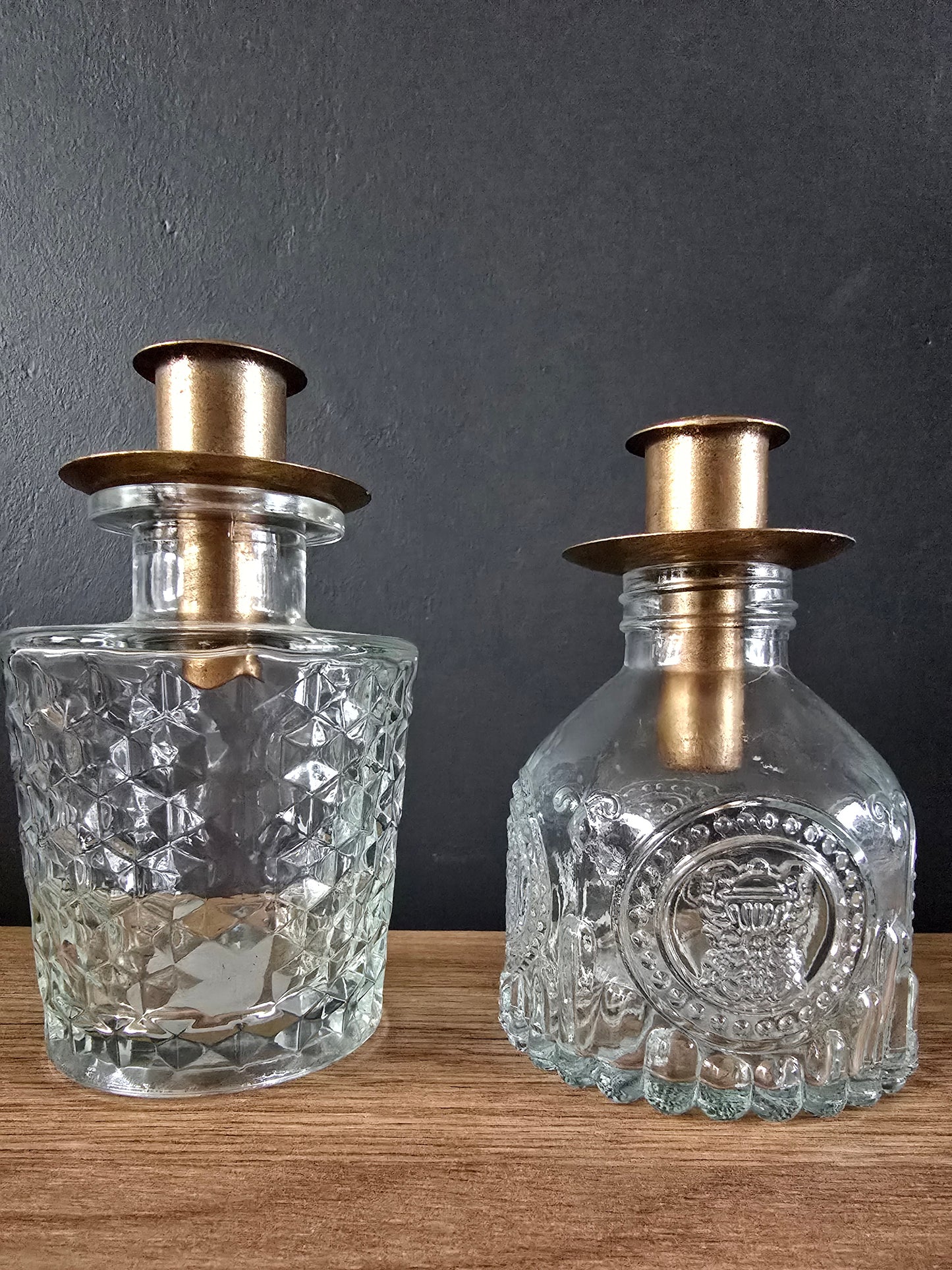Glazen vaas kandelaar set met metalen dop (koper)