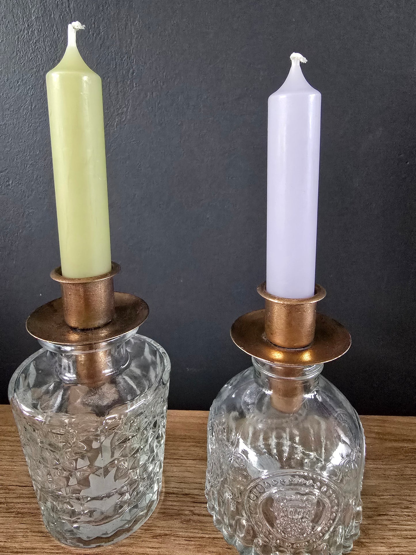 Glazen vaas kandelaar set met metalen dop (koper)