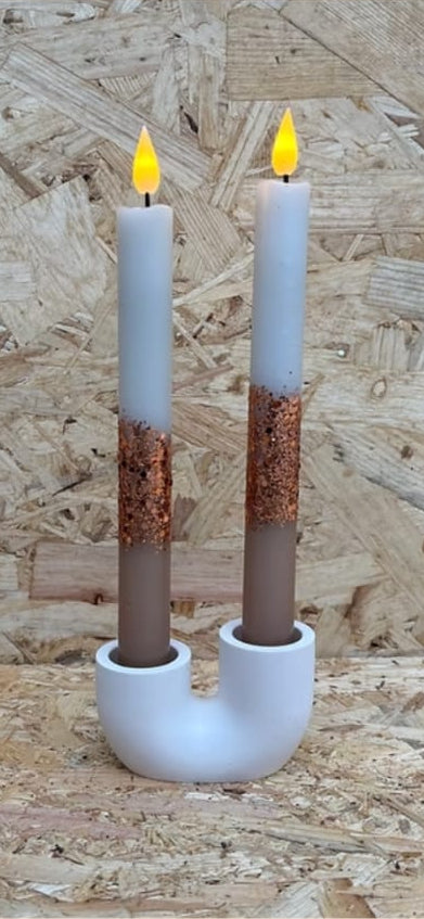 LED dinerkaars beige-wit met koperkleurige glitter