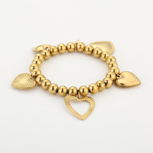 Gold Heart Charm Bead Bracelet – Sunset Fashion