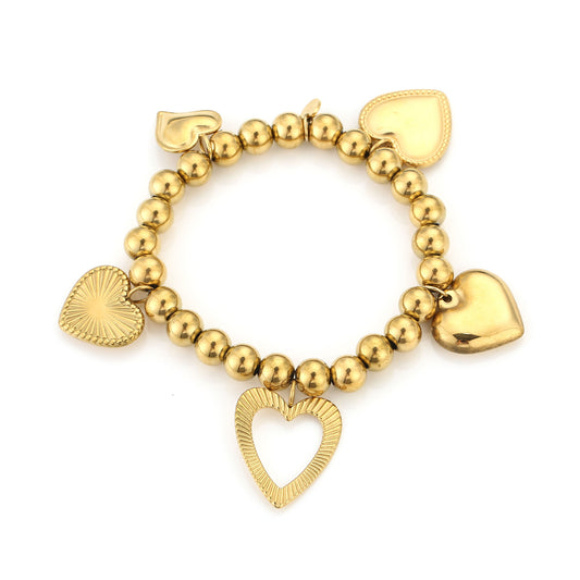 Gold Heart Charm Bead Bracelet – Sunset Fashion