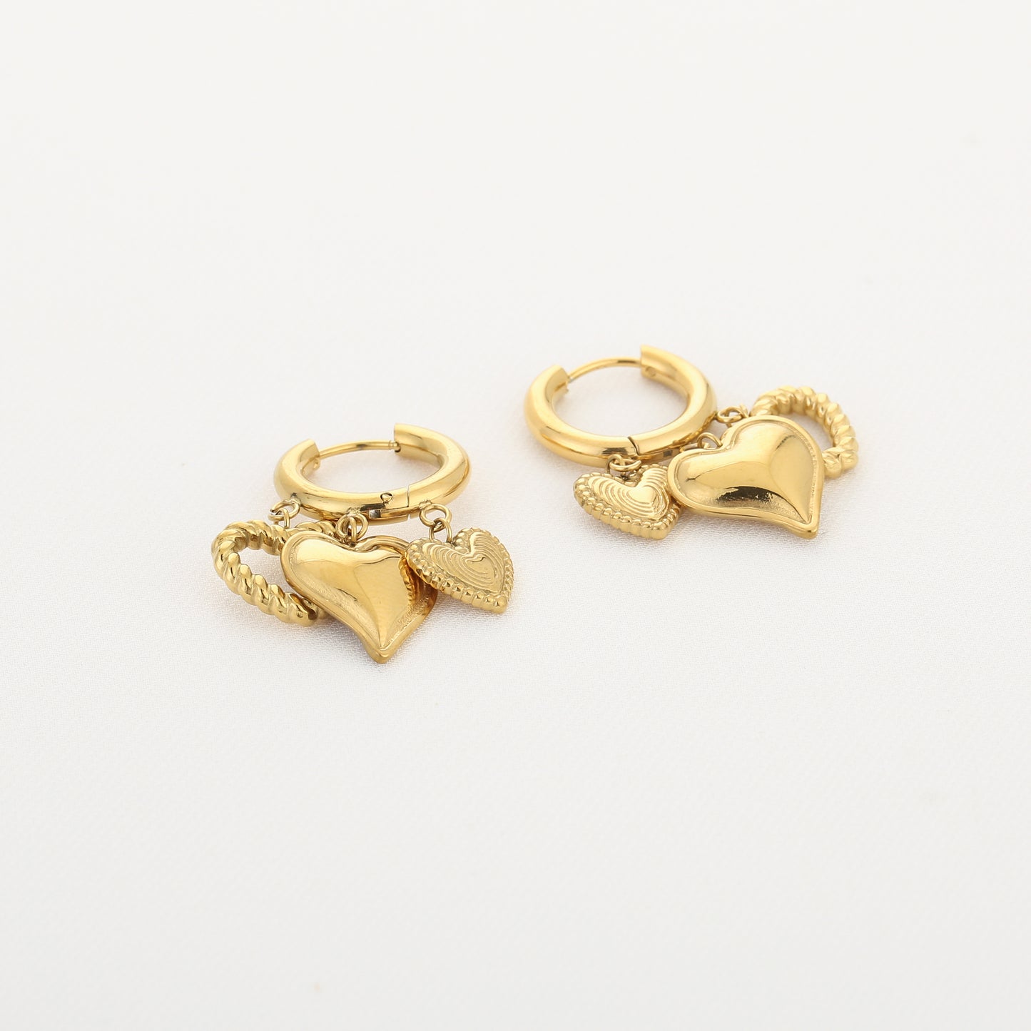 triple heart hoop earrings gold