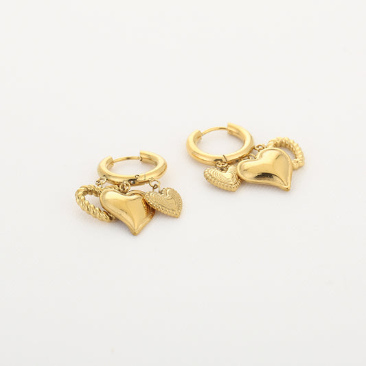 triple heart hoop earrings gold