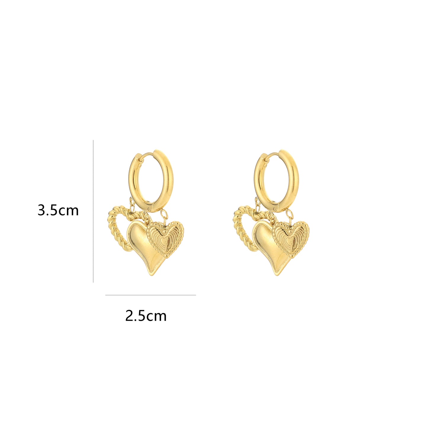 triple heart hoop earrings gold