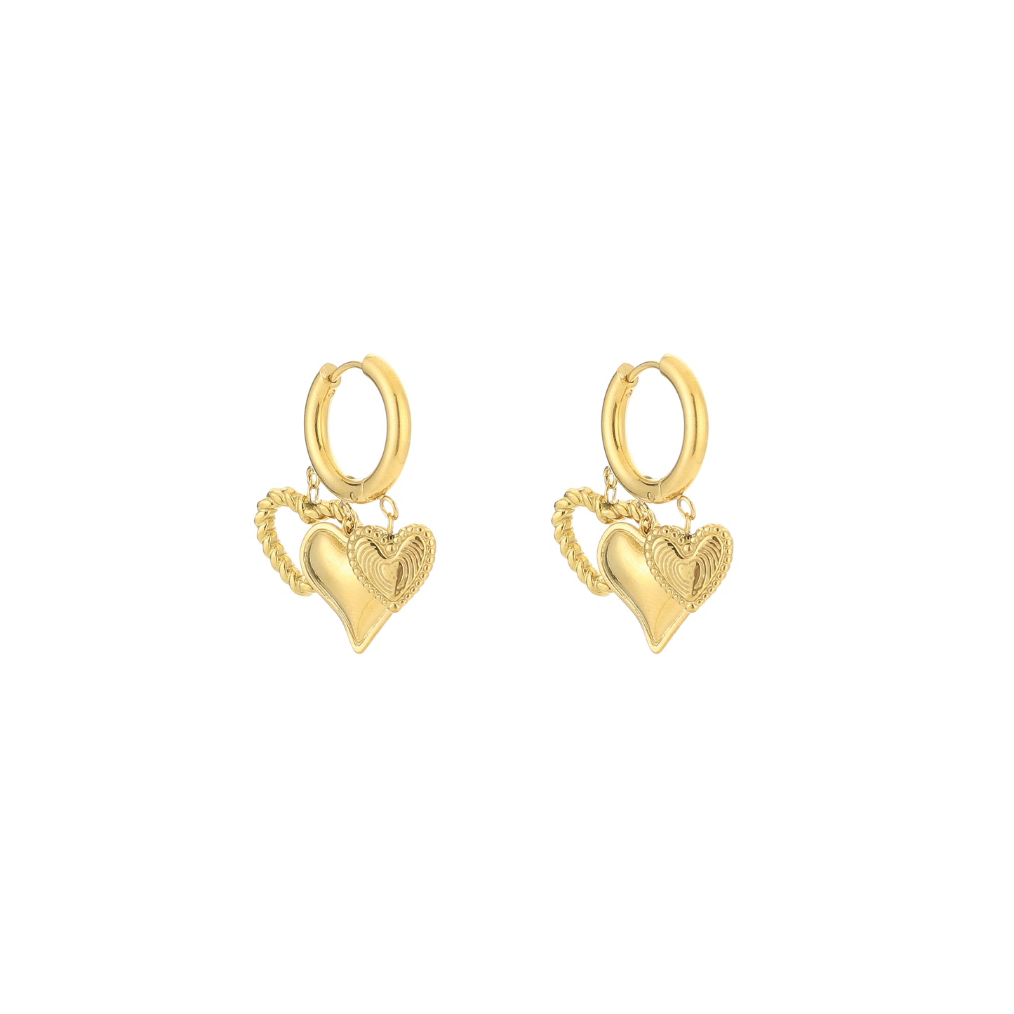 triple heart hoop earrings gold