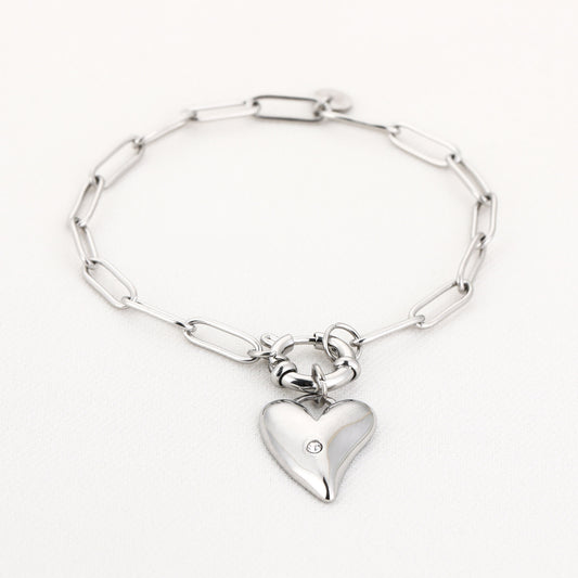 Heart T-Bar Chain Bracelet Silver