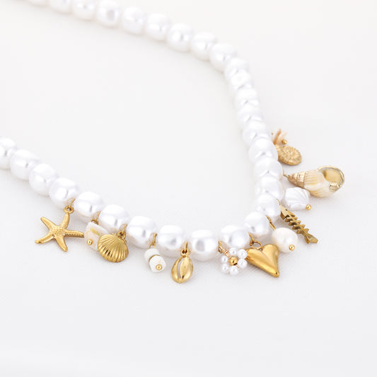 Pearl Charm Necklace Gold