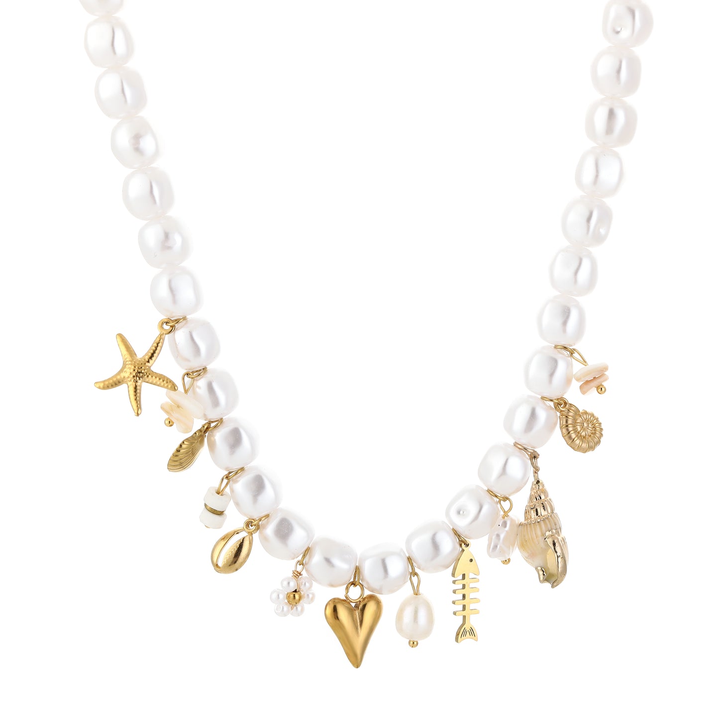 Pearl Charm Necklace Gold