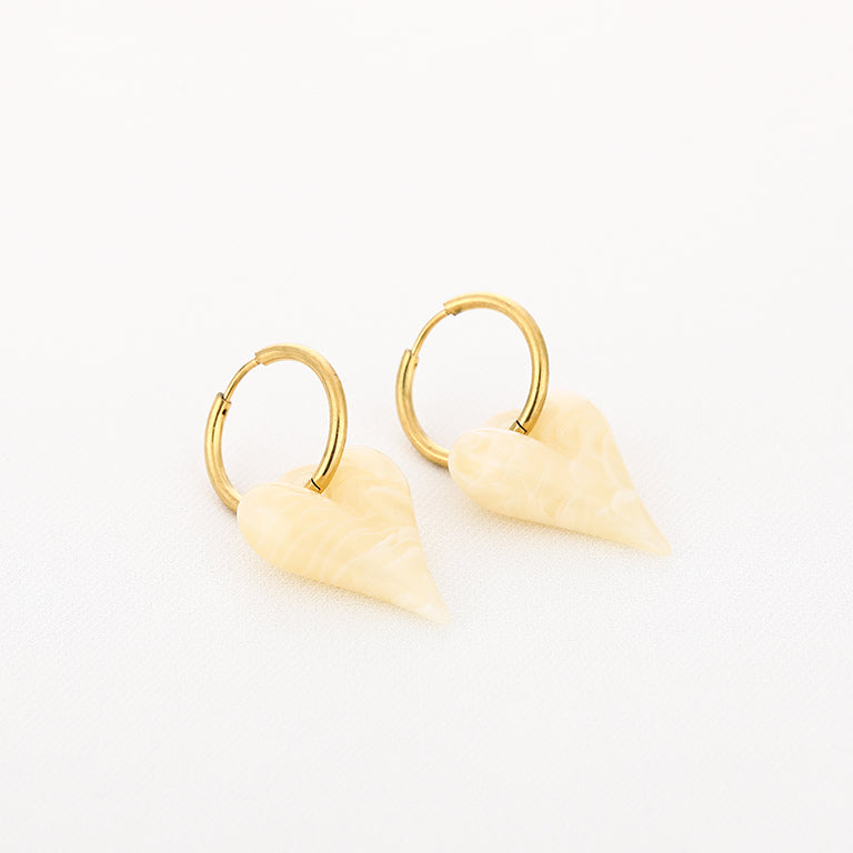 Beige Heart Hoop Earrings