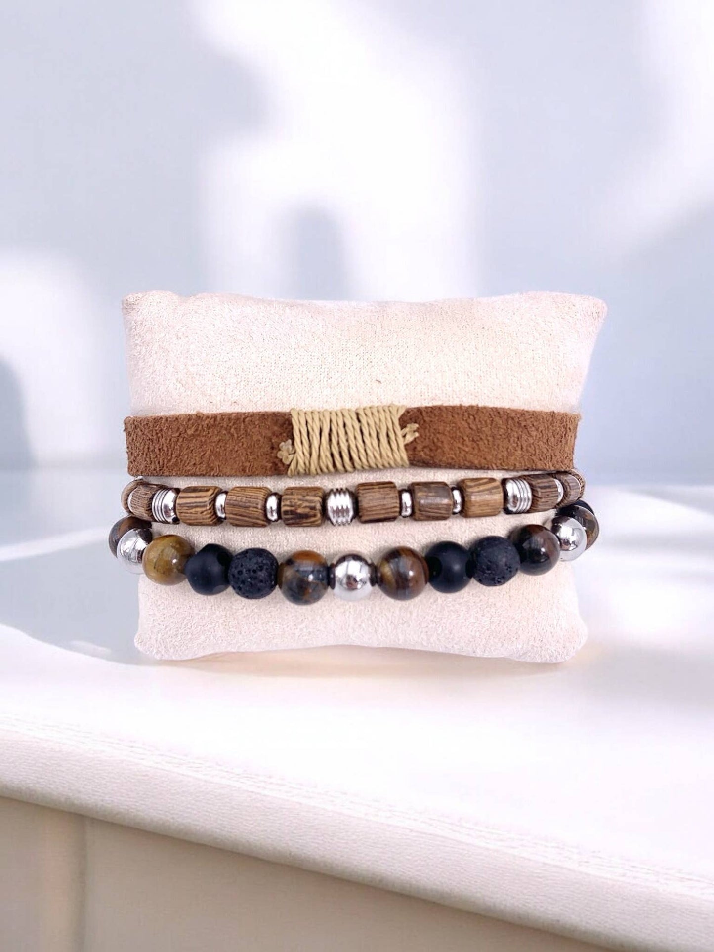 Leren herenarmband met kralen
