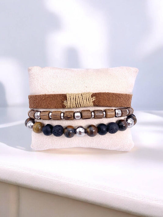 Leren herenarmband met kralen