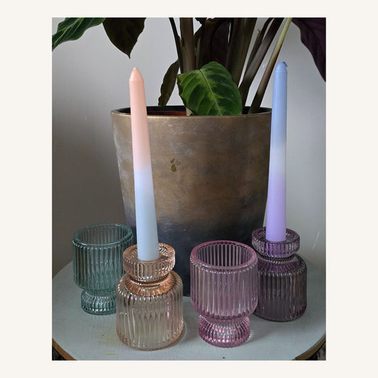 Giftset glazen theelichthouder & pastel kaarsen