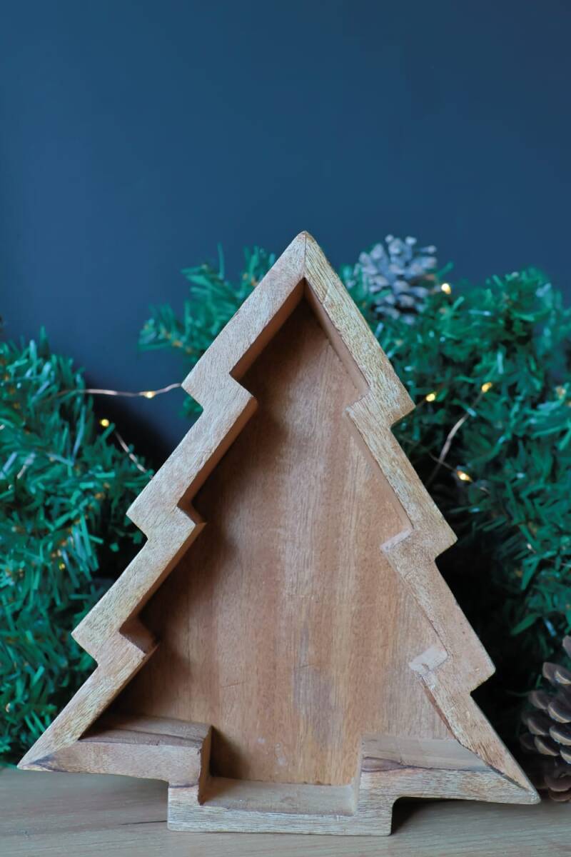 Mangohouten Kerstboom Bakje – Landelijke Kerstdecoratie 25 cm (Mini Art Products)