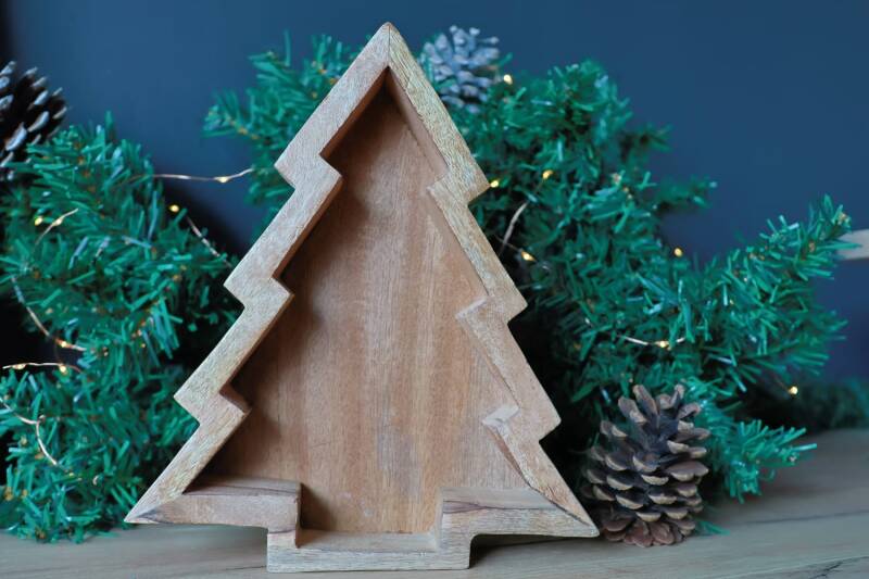 Mangohouten Kerstboom Bakje – Landelijke Kerstdecoratie 25 cm (Mini Art Products)
