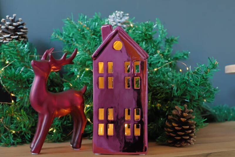 EGLO CATACOL Kerstdecoratie Set – Huisje LED + Hert Roze (Luxe Winter Duo)