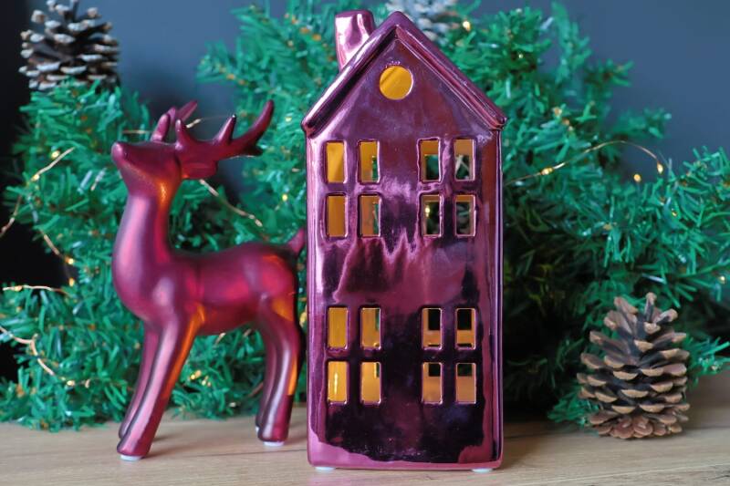 EGLO CATACOL Kerstdecoratie Set – Huisje LED + Hert Roze (Luxe Winter Duo)