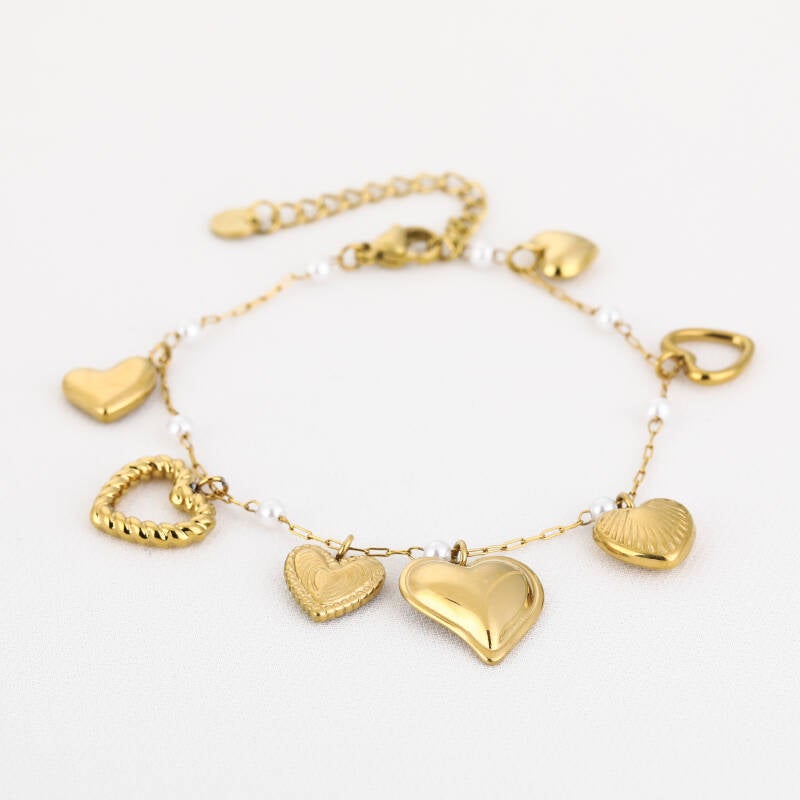 Gouden Hartjesarmband met Pareldetails – Stainless Steel – Sunset Fashion