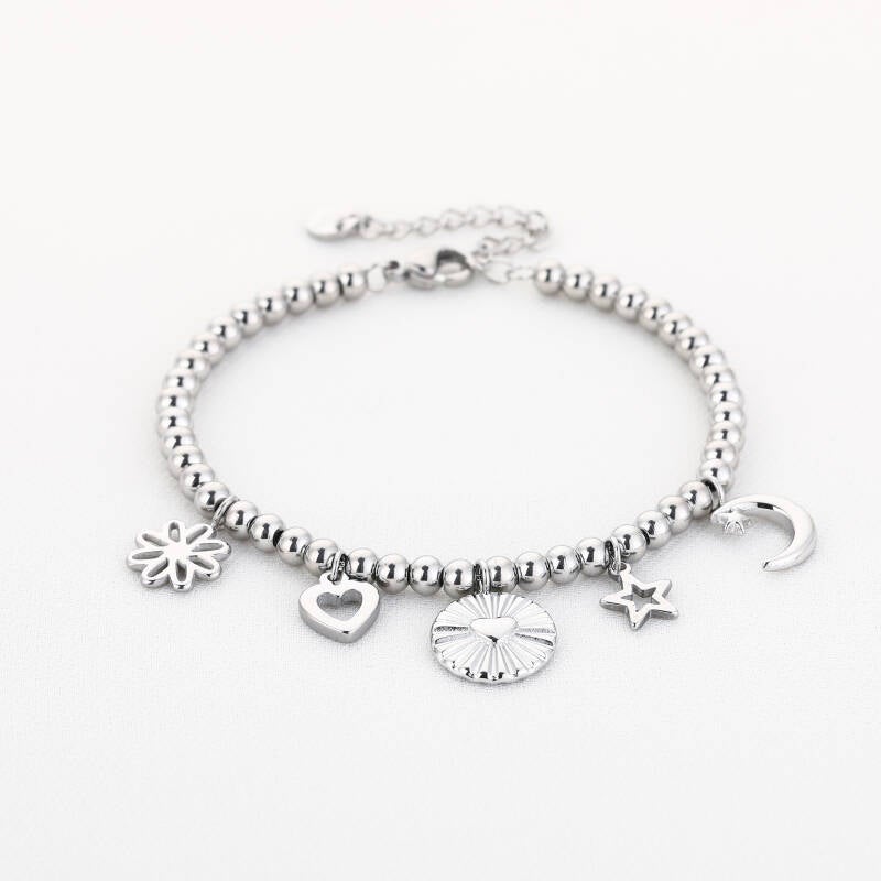 Zilveren Bedelarmband – Symbolische Hangers – Stainless Steel – Sunset Fashion