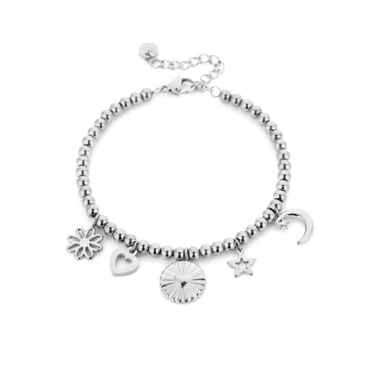 Zilveren Bedelarmband – Symbolische Hangers – Stainless Steel – Sunset Fashion