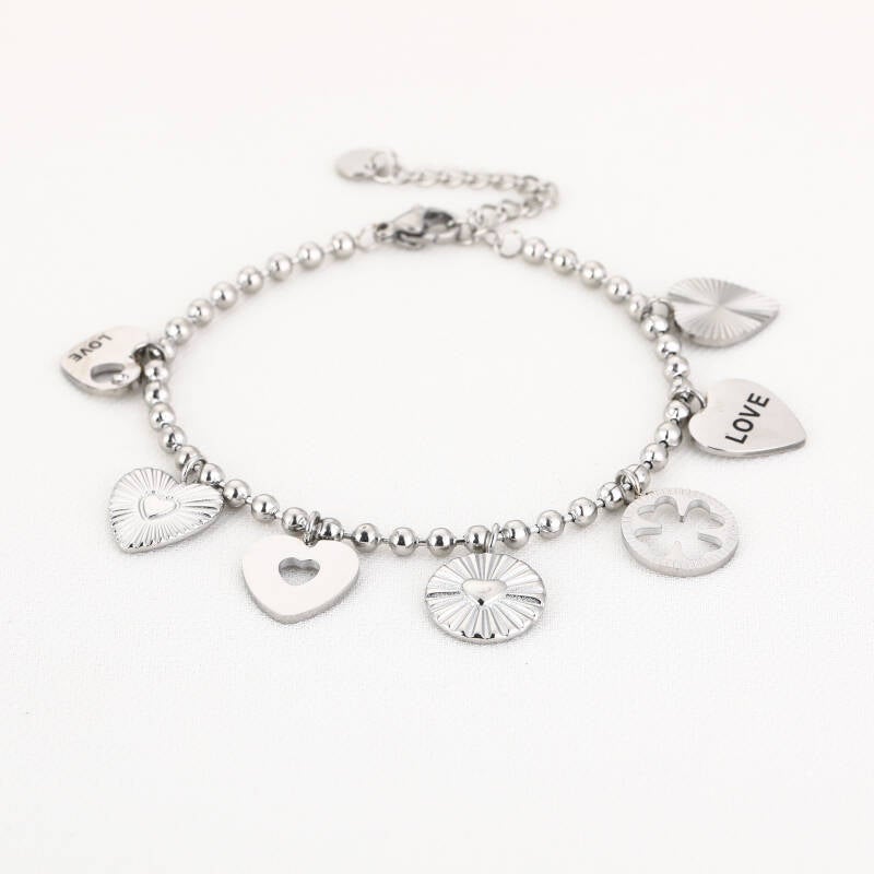 LOVE Heart Charm Armband – Stainless Steel – Sunset Fashion