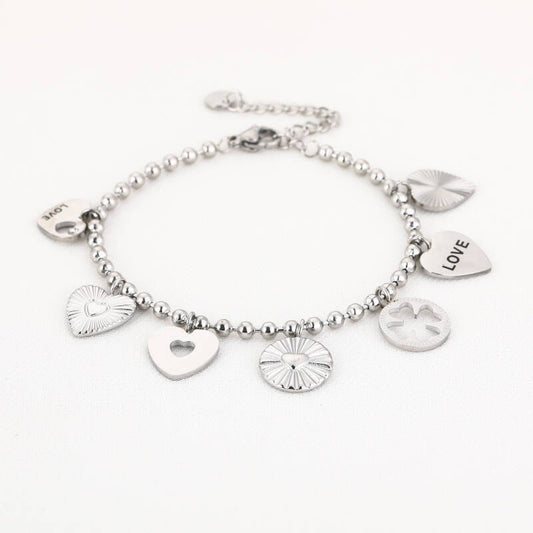 LOVE Heart Charm Armband – Stainless Steel – Sunset Fashion